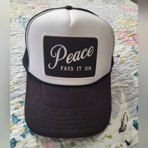 Hatch General Store Free People Black & White Mesh Trucker Hat Peace Pass It On